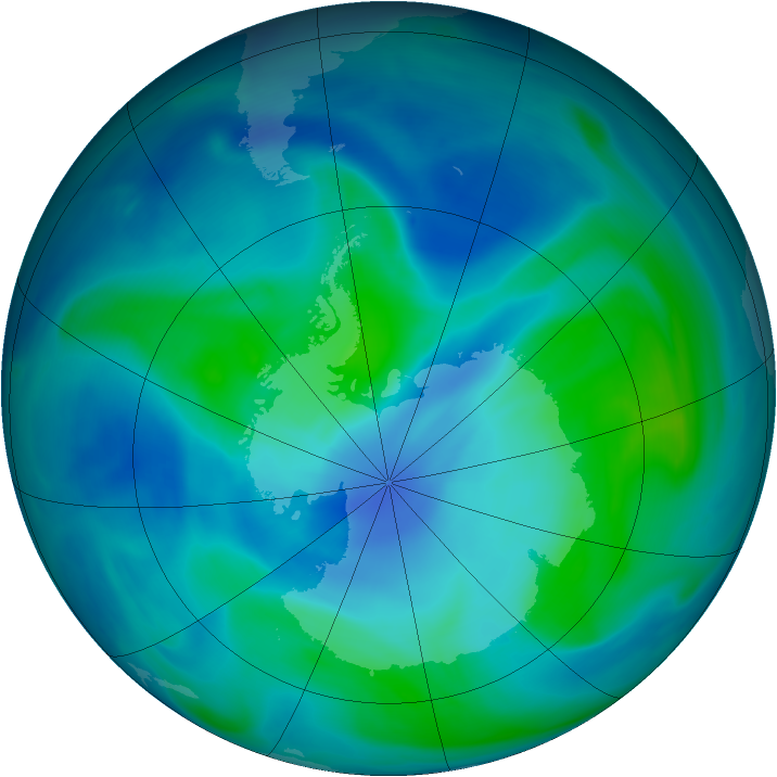 Antarctic ozone map for 13 February 2005